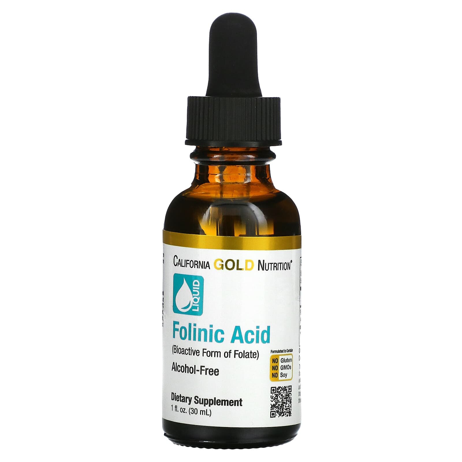 Витамин В9 California Gold Nutrition Folinic Acid 30 мл (Калифорния фолиновая кислота 30 мл)