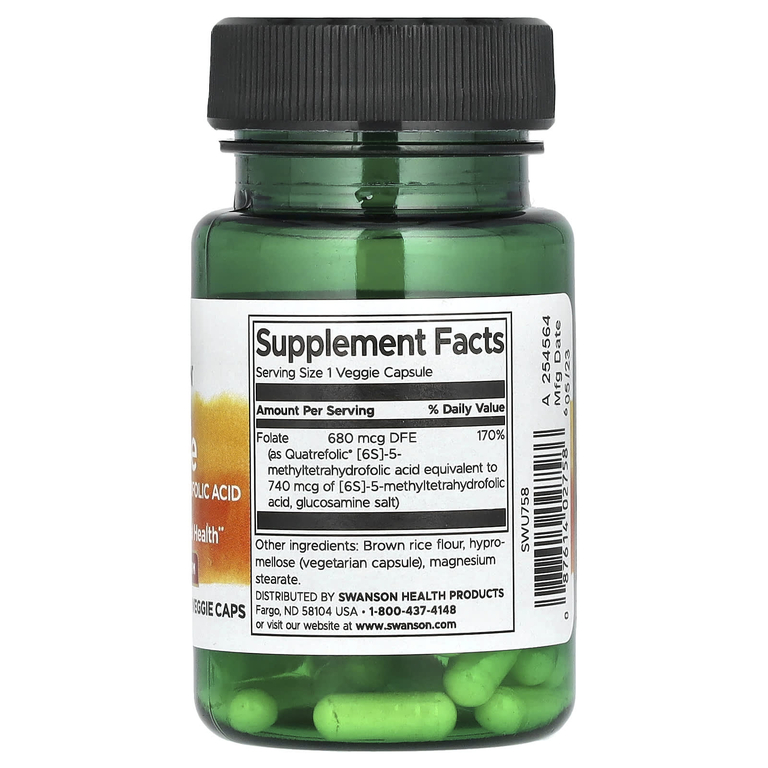 Витамин B9 Фолиевая кислота SWANSON Folate 400 мкг 30 вкапс (Свонсон Фолат 30 вкапс)