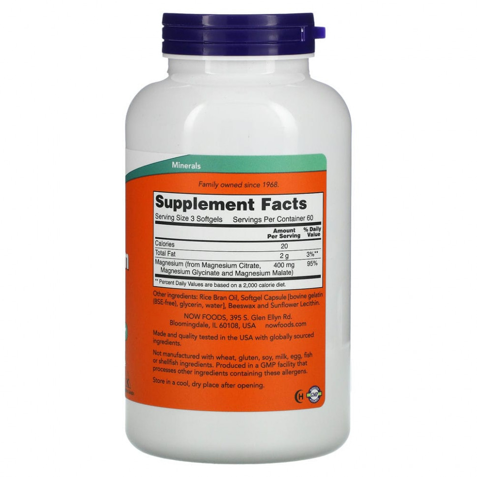 Магний NOW Magnesium Citrate 400 мг 180 софтгелс (Нау Магний Цитрат 400 мг 180 софтгелс)