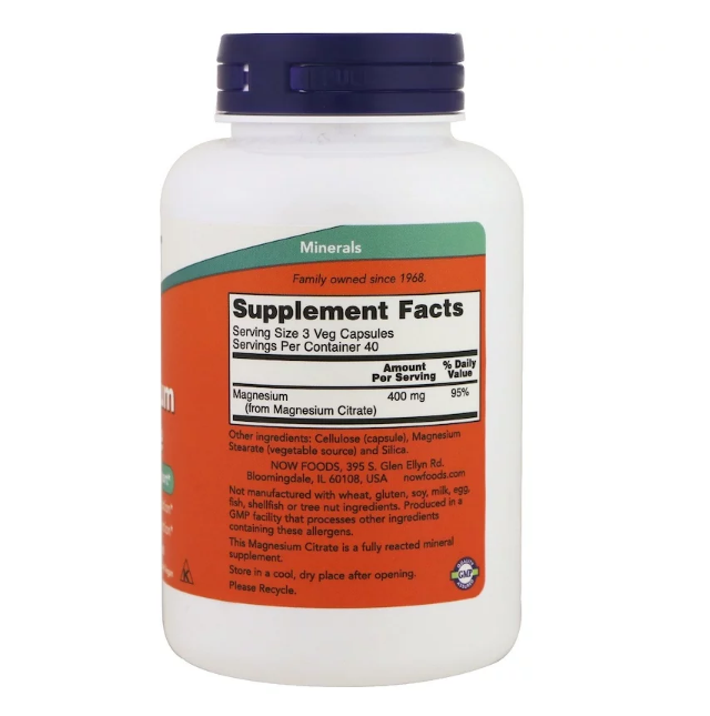Магний NOW Magnesium Citrate 400 мг 120 капс (Нау Магний Цитрат 400 мг)
