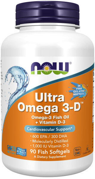 NOW Ultra Omega 3-D ЭПК 600 мг/ДГК 300 мг 90 софтгелс (Нау Ультра Омега 3-Д)