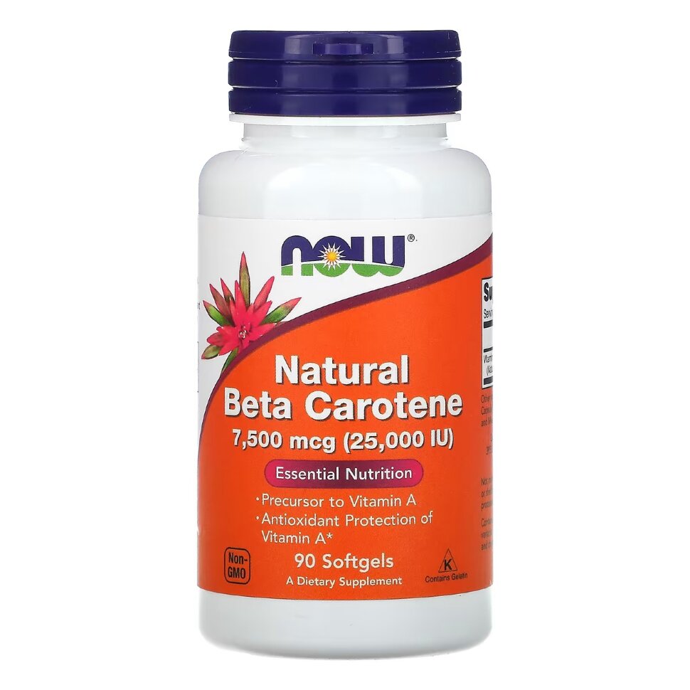 Витамин А NOW Natural Beta Carotene 25000 90 капс (Нау Натуральный Бета Каротин 25000 90 капс)