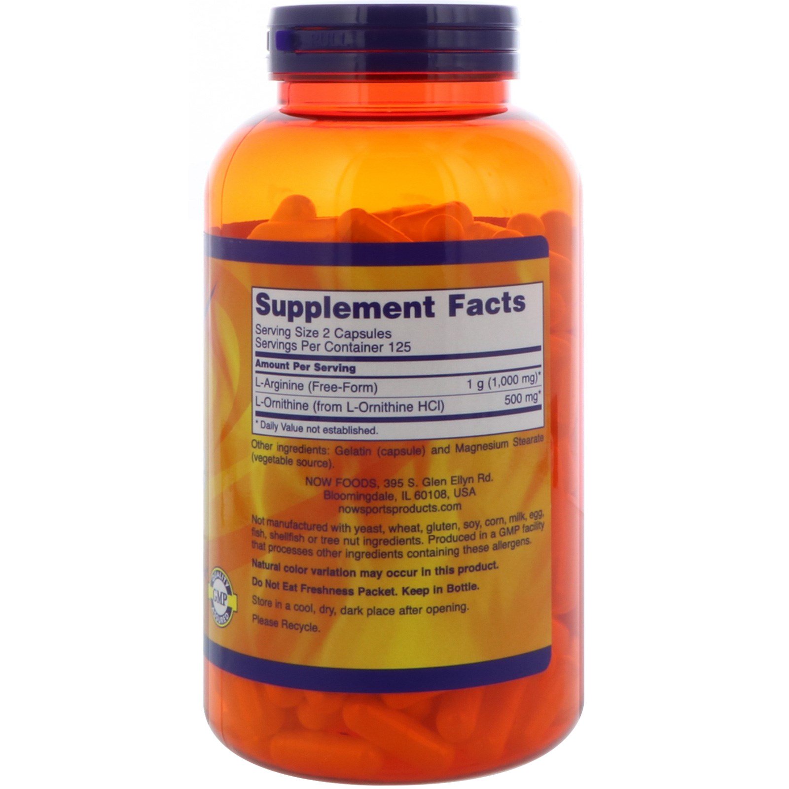 Аргинин NOW Arginine & Ornithine 500 мг/250 мг 100 вкапс (Нау Аргинин и Орнитин 100 вкапс)