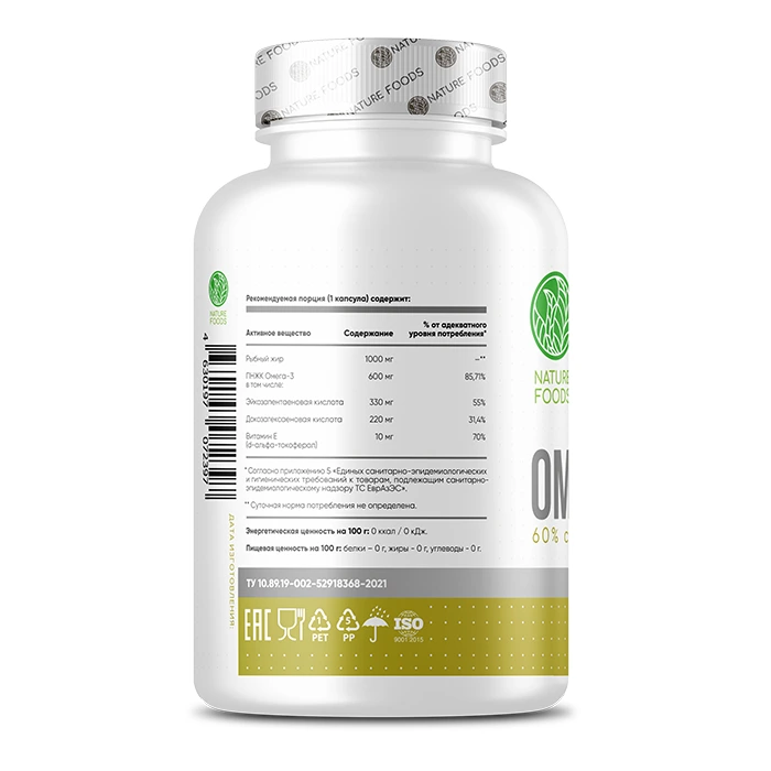 Омега-3 Nature Foods Omega-3 60% concentrate 90 капс (Натуре Фудс Омега-3 60% 90 капс)