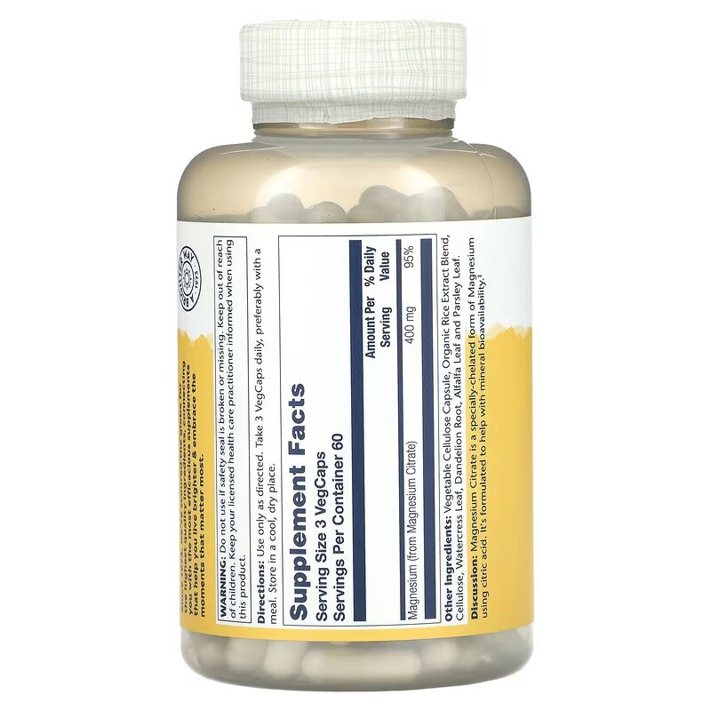 Магний Solaray Magnesium Citrate 400 мг 180 капс (Соларей Магний Цитрат 400 мг 180 капс)