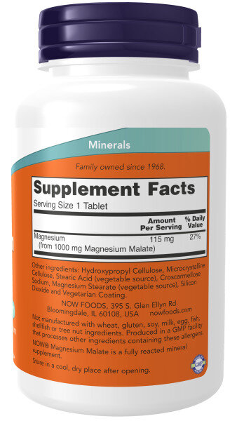 Магний NOW Magnesium Malate 1000 мг 180 таб (Нау Магний Малат 1000 мг)