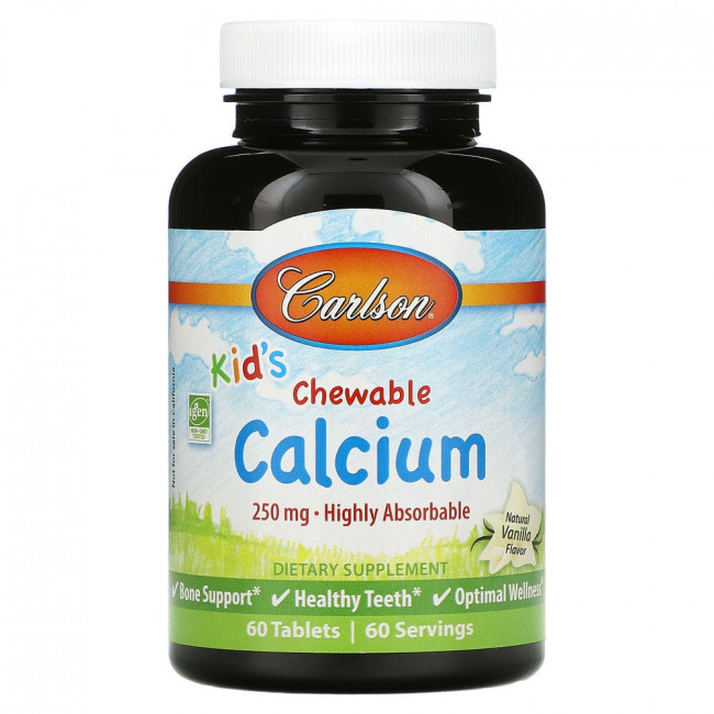 Кальций для детей Carlson Labs Kids Chewable Calcium 250 мг 60 табл (Карлсон Кальций детский)