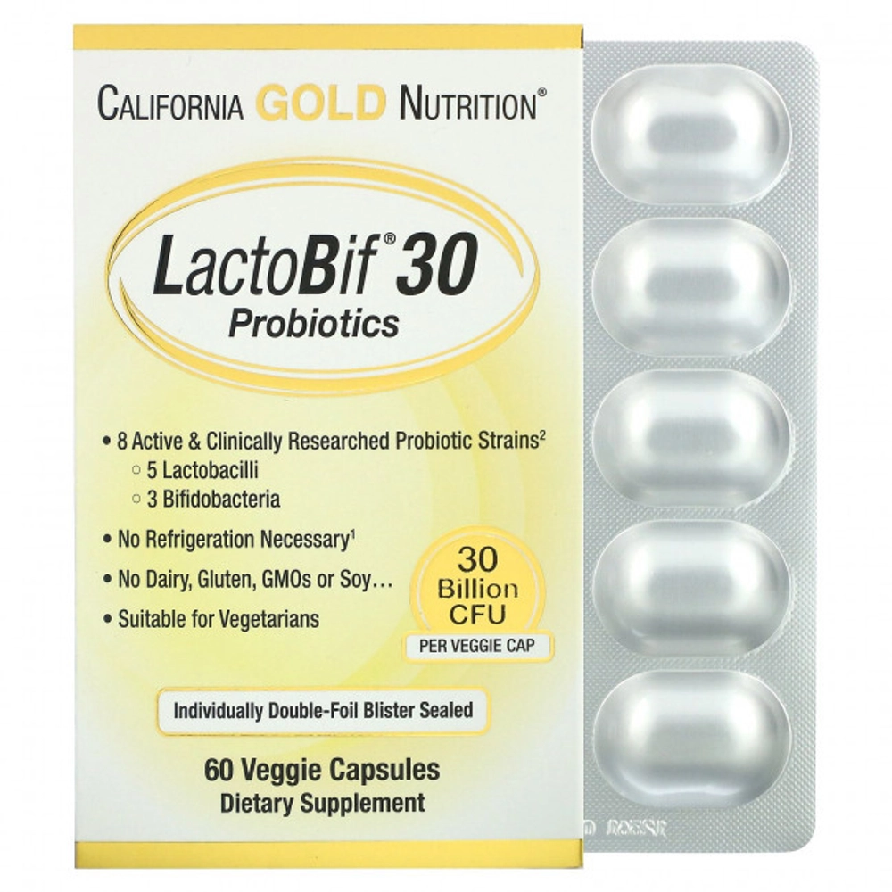 Пробиотик California Gold Nutrition LactoBif Probiotics 30 Billion 60 капс (Калифорния ЛактоБиф)