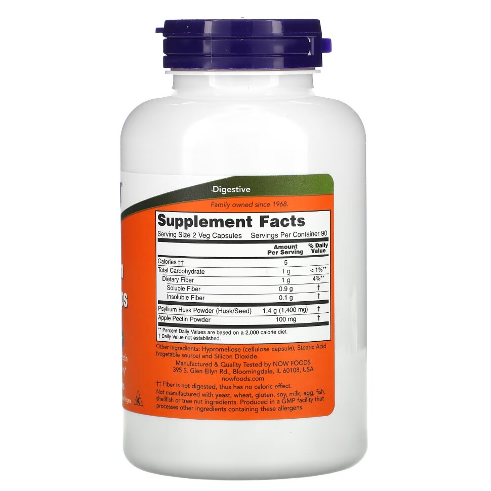 Клетчатка NOW Psyllium Husk Caps 700 мг 180 вкапс (Нау шелуха подорожника 700 мг 180 капс)