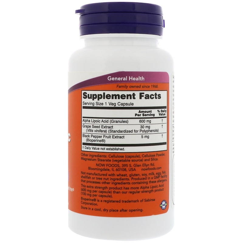 Альфа-липоевая NOW Alpha Lipoic Acid 600 мг 60 капс (Нау Альфа-липоевая кислота 600 мг 60 капс)