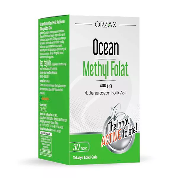 Витамин B9 Фолиевая кислота ORZAX Ocean Methyl Folate 400 мкг 30 таб (Орзакс Метил-фолат 30 таб )
