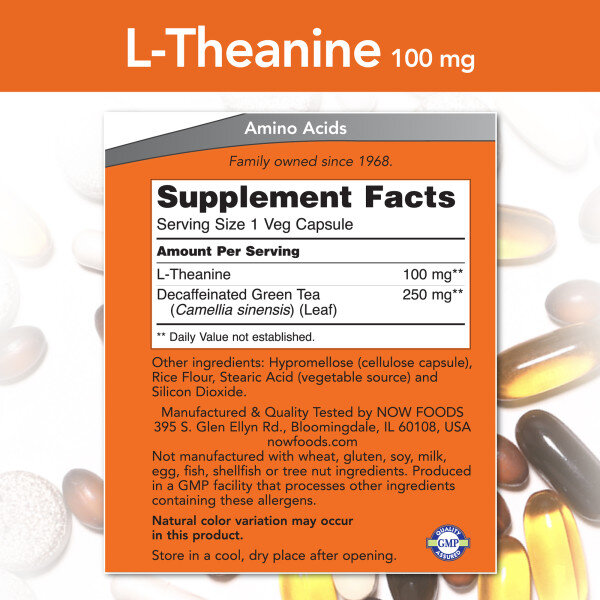 Теанин NOW L-Theanine 100 мг 90 капс (Нау Л-Теанин 100 мг 90 капс)
