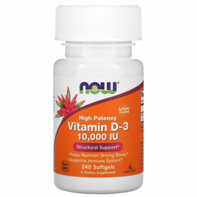Витамин Д3 NOW Vitamin D3 10.000 МЕ 240 капс (Нау Витамин Д3 10000)