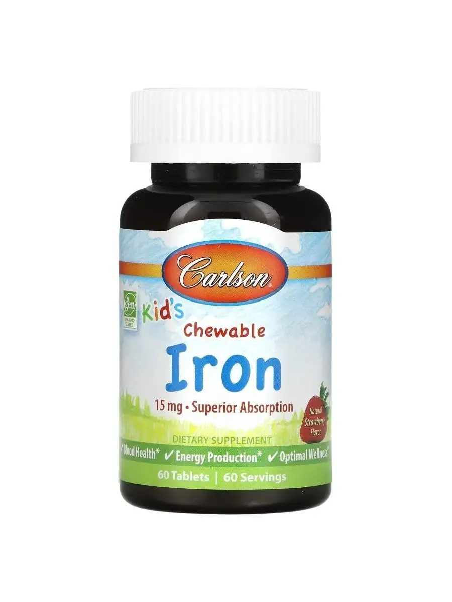 Железо Carlson Labs Iron 15 мг 60 жев. таб (Карлсон Лабс Железо 15 мг со вкусом)