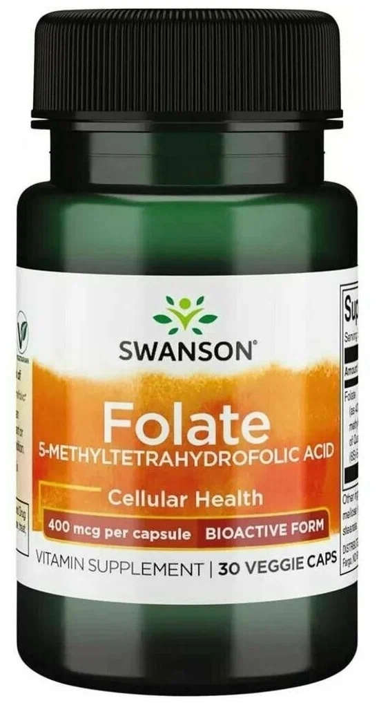 Витамин B9 Фолиевая кислота SWANSON Folate 400 мкг 30 вкапс (Свонсон Фолат 30 вкапс)
