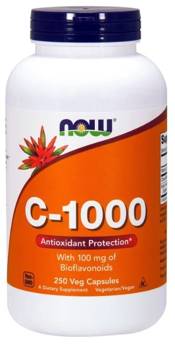 Витамин С NOW Vitamin C-1000 мг with bioflavonoids 100 вкапс (Нау Витамин С 100 вкапс)