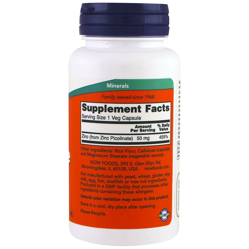 Цинк NOW Zinc Picolinate 50 мг 120 капс (Нау Цинк Пиколинат 50 мг)