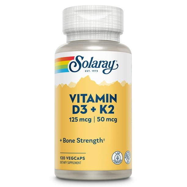 Витамин Д3 Solaray Vitamin D3 + K2 5000 / 50 120 вкапс (Соларей Витамин Д3+К2 120 вкапс)
