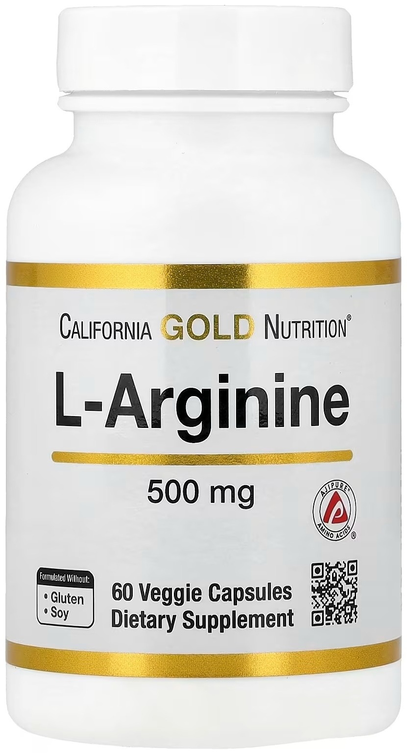 Аргинин California Gold Nutrition L-Arginine 500 мг 60 вкапс (Калифорния Голд Аргинин 60 вкапс)
