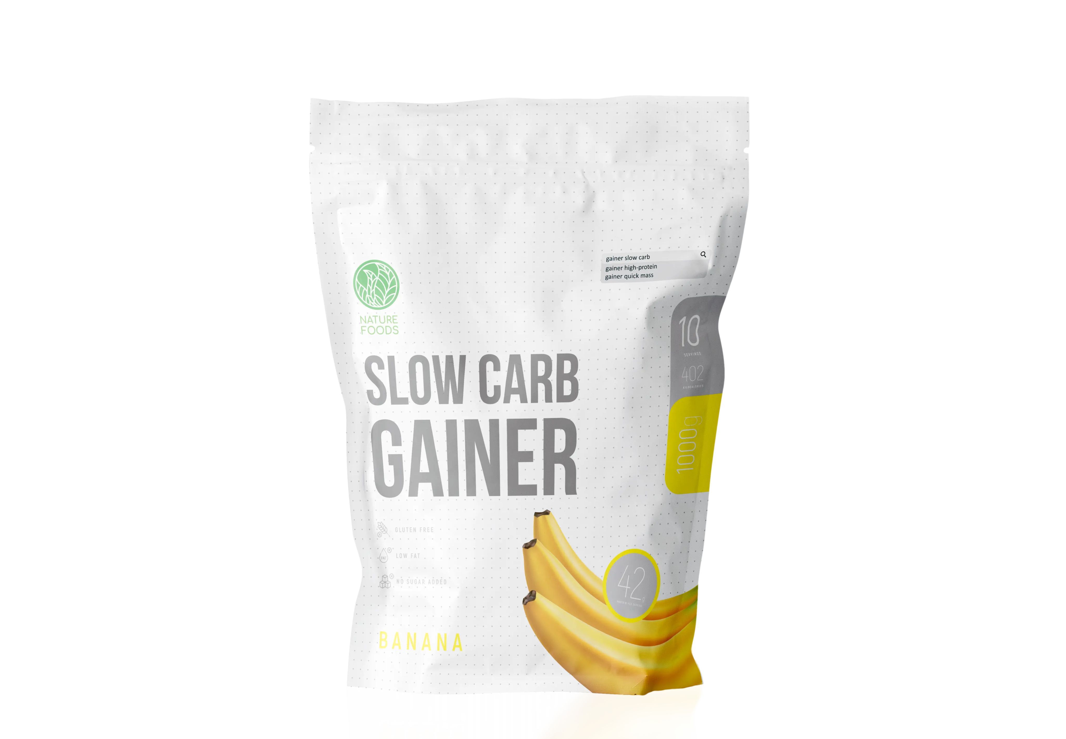 Гейнер Nature Foods Slow Carb Gainer 1000 гр (Натуре Фудс Слоу Карб Гейнер 1000 гр) (Банан)