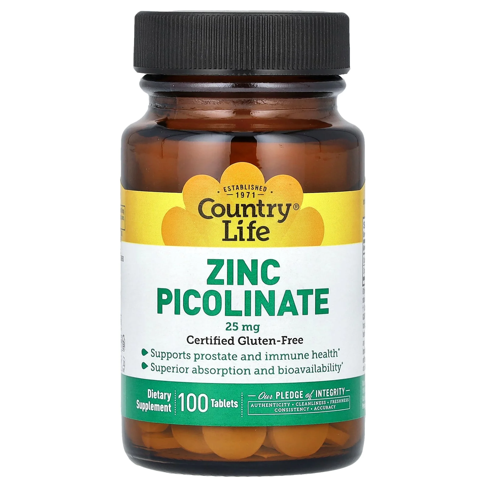 Цинк Country Life Zinc Picolinate 25 мг 100 таб ( Кантри Лайф Цинк Пиколинат 25 мг 100 таб)